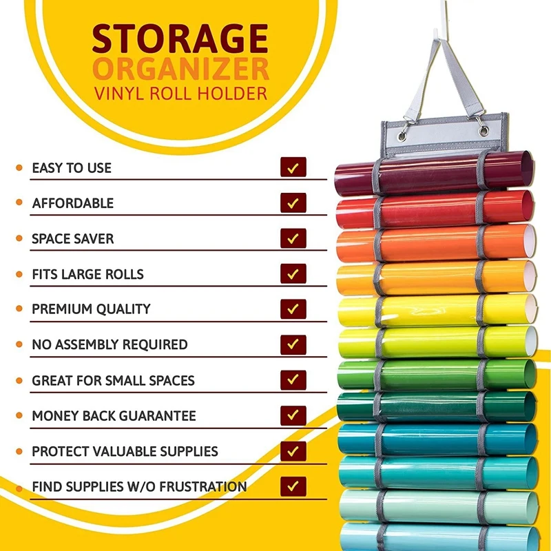 Vinyl Rolls Storage Organizer,Vinyl Storage Rack with 24 Roll Compartments,Wall Mount Vinyl Holder Bag for Craft Room,Door,Closet,Wrapping Paper 