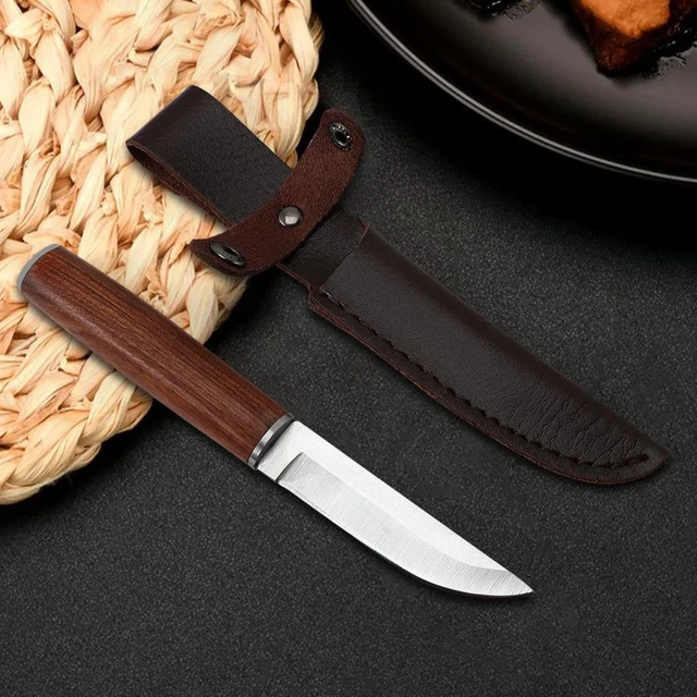 1/3Pcs Paring Knife 3CR13Stainless Steel Steak Cutlery Rosewood Handle  Random Color Leather Sheath Outdoor Fruit Cleaver Knife - AliExpress
