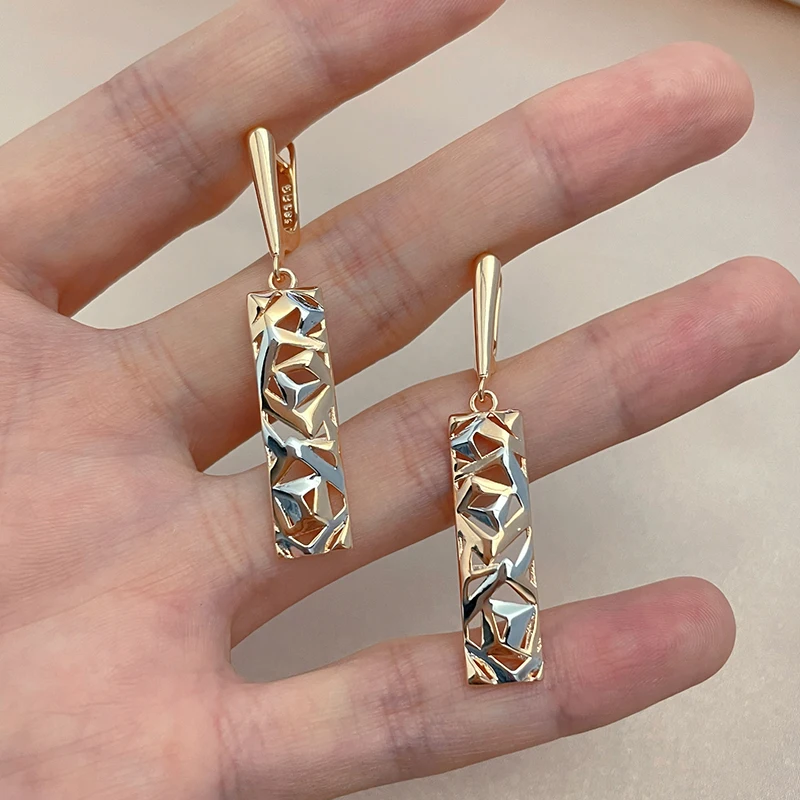 Fashion Geometric Pendant Earrings 585 Rose Gold and Silver Dichroic Plating