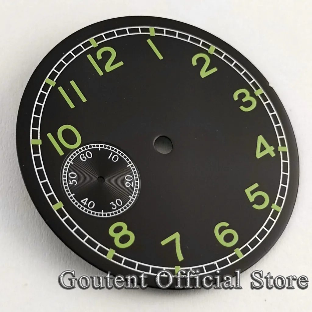 38.9mm Black Watch Dial Green Luminous Fit ETA 6497 ST36 Men's Watch Face Goutent