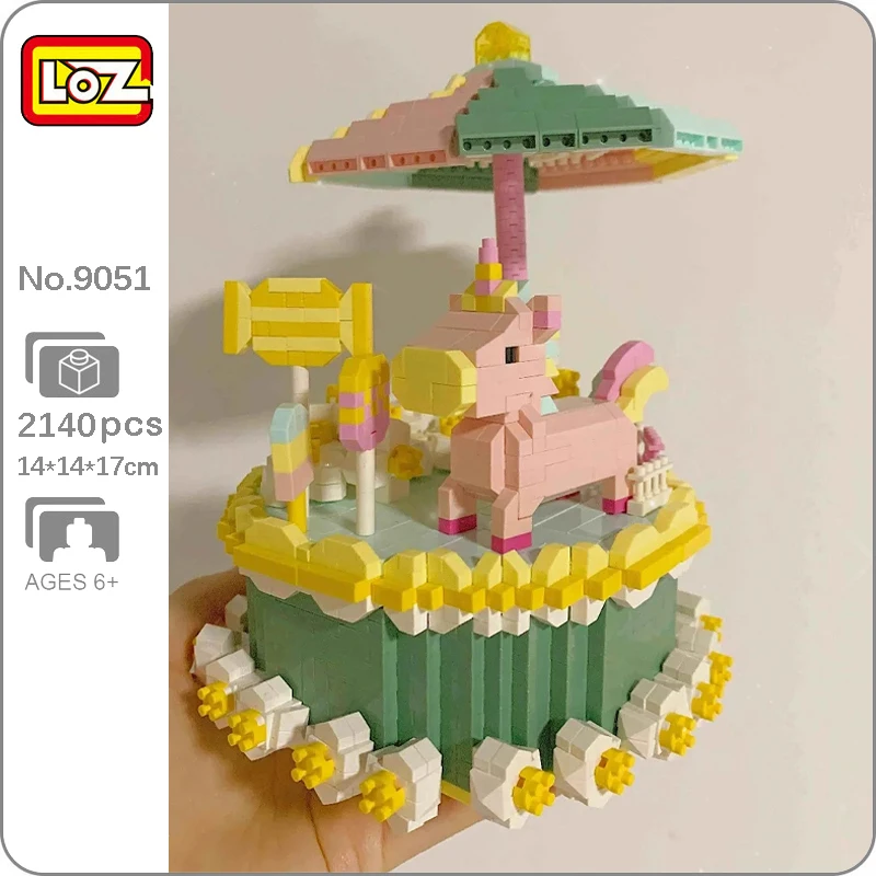 

LOZ 9051 Unicorn Horse Birthday Cake Candy Umbrella Flower Animal 3D Mini Diamond Blocks Bricks Building Toy for Children no Box
