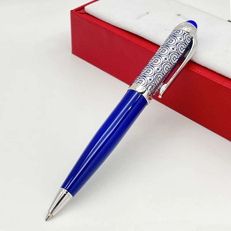 

YAMALANG CT Luxury Classic Blue Circle Pattern Covered Lacquer Barrel Ballpoint Pen Silver Trim Writing Smooth Stationery