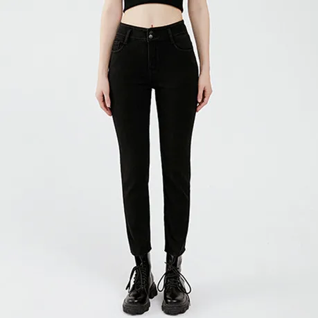 

Женские теплые облегающие флисовые укороченные джинсы с высокой талией и двойными пуговицами, женские модные повседневные джинсовые брюки