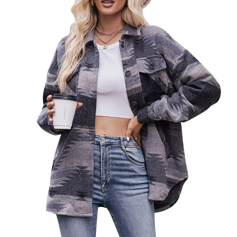 Autumn Winter Y2K Fashion Harajuku Jacket Women Geometry Tops Lady Loose Casual Long Sleeve Outerwear All Match Female Clothes