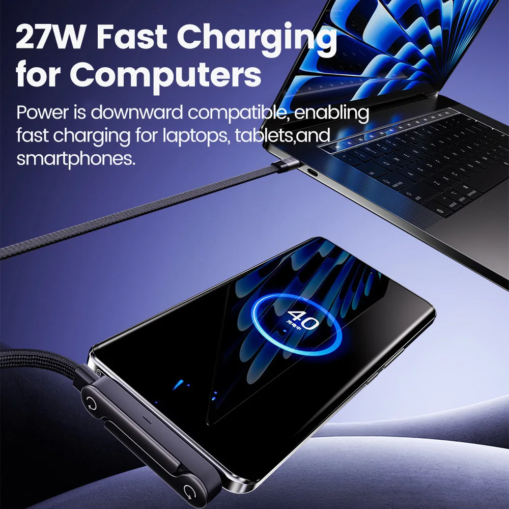 27W Type C to Lightning Fast Charging Cable with Foldable Stand
