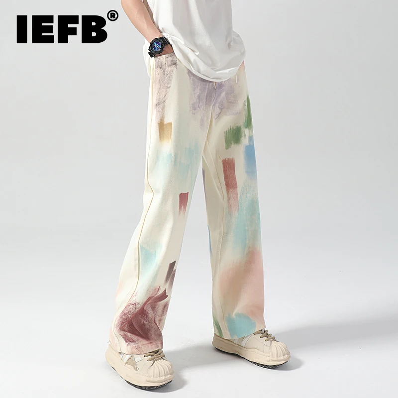 

IEFB Graffiti High Street Jeans Handsome Men Fashion Casual Jean Pant Korean Summer Trend Colorful Personality Denim Pants 9C733