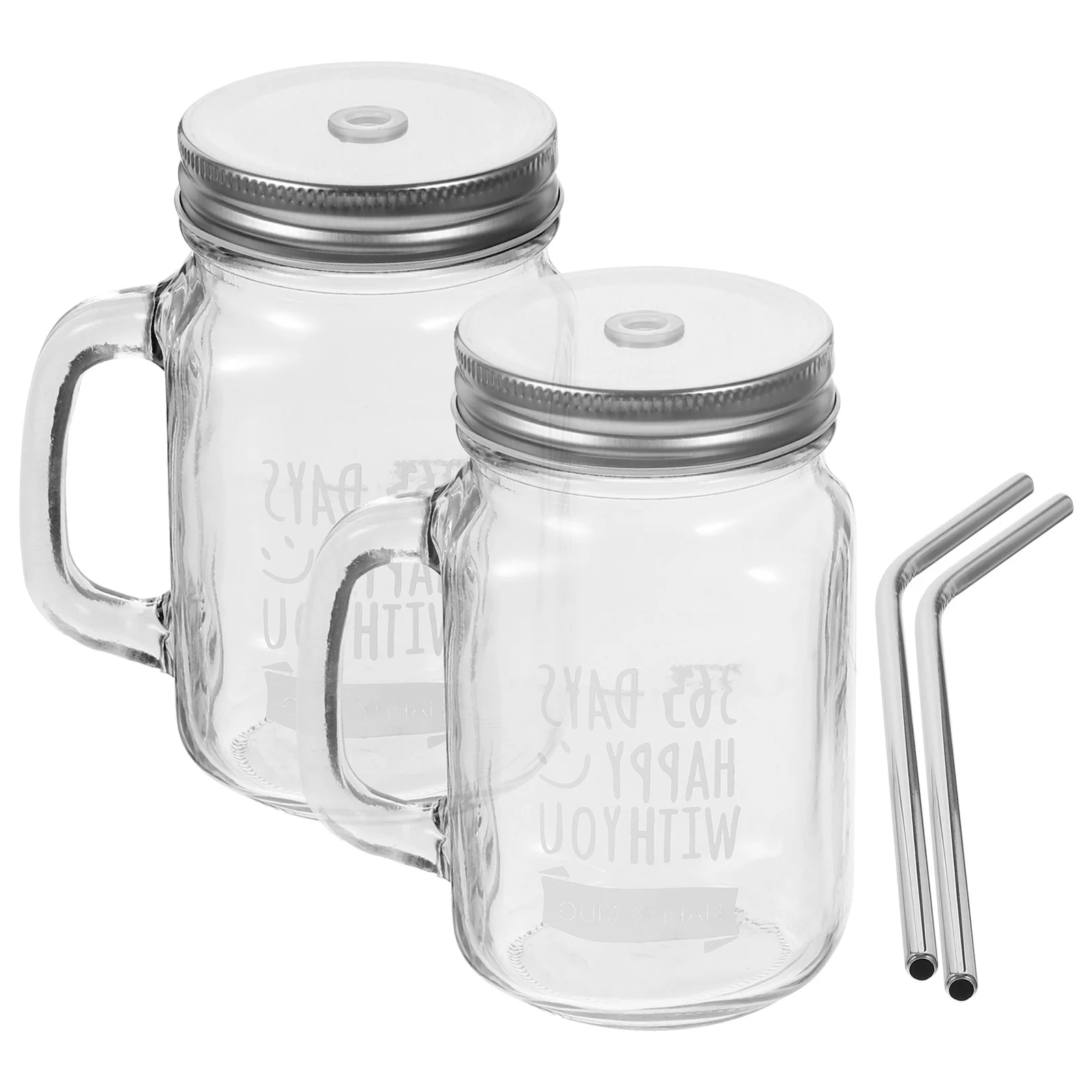 

2 Sets Mason Glass Water Holder Coffee Cups with Lid Wide Mouth Jar Container Handle Cover Practical Teacup