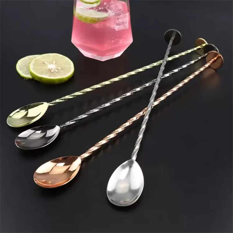 27.5cm Stainless Steel Cocktail Bar Spoon Disc Tail Drink Mixer Bar Stirring Mixing