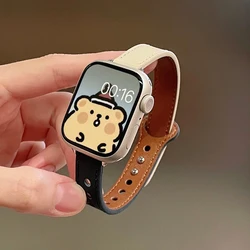 Elegant Thin Leather Strap for Series10 - 11 42mm (Black and beige)