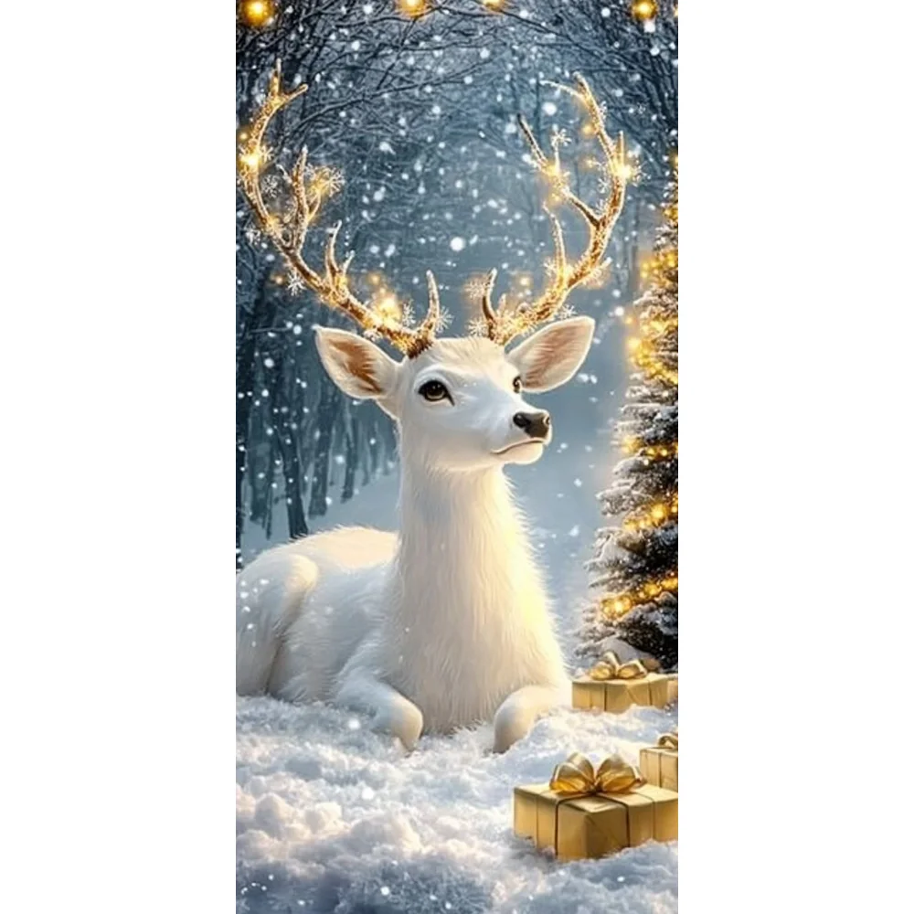 Weiße Elch-Auskleidungen für Weihnachtstüren, Winter-Schneeszenen-Türabdeckung, 2025, Weihnachts-Außendekoration, Haustür, 2026, Neujahrsdekorationen – Detail 8