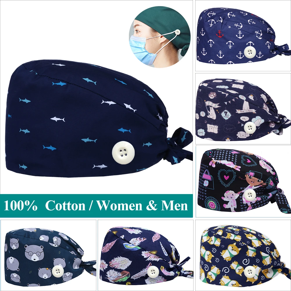 Scrub Caps for Women Men Long Hair Dental Hats Colorful Printed Tie Back  Dentist Nurse Surgical Cap gorros para enfermeras - AliExpress