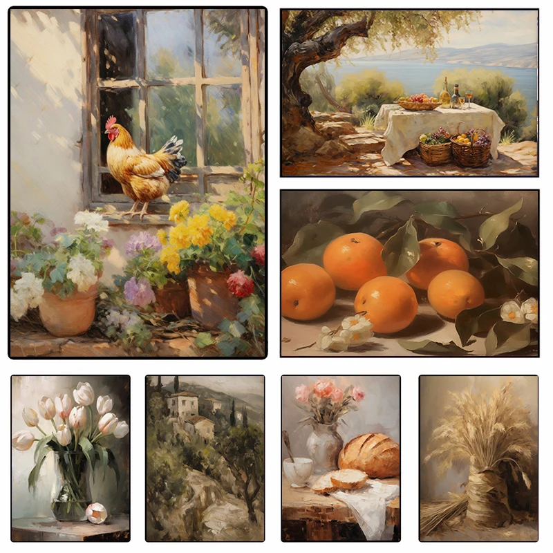 Bread Wonderland Cat On Field Vintage Still Life Poster Print Canvas Painting Wall Art Picture For Country Kitchen Room Decor