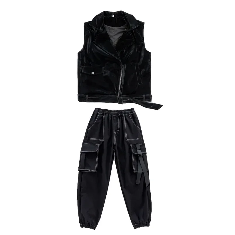 Boys Hip Hop Leather Motorcycle Vest Cargo Pants Girls Waistcoat