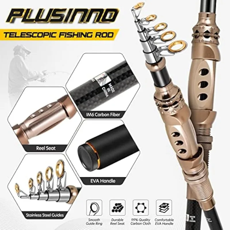 PLUSINNO Fishing Rod and Reel Combos Carbon Fiber Telescopic Fishing Rod  with Reel Combo Sea Saltwater Freshwater Kit Fishing Rod Kit : :  Sports, Fitness & Outdoors