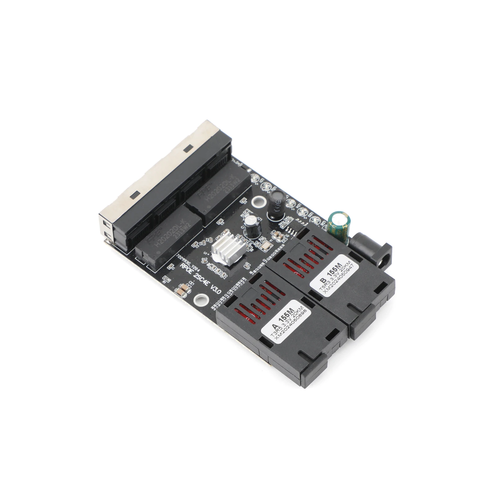 PCBA Board Fiber Optic Media Converter 100M 4 RJ45 to 2 SC A + B Optic Connector 1310nm/1550nm Ports 20KM Ethernet Switch Black fiber optical media converter