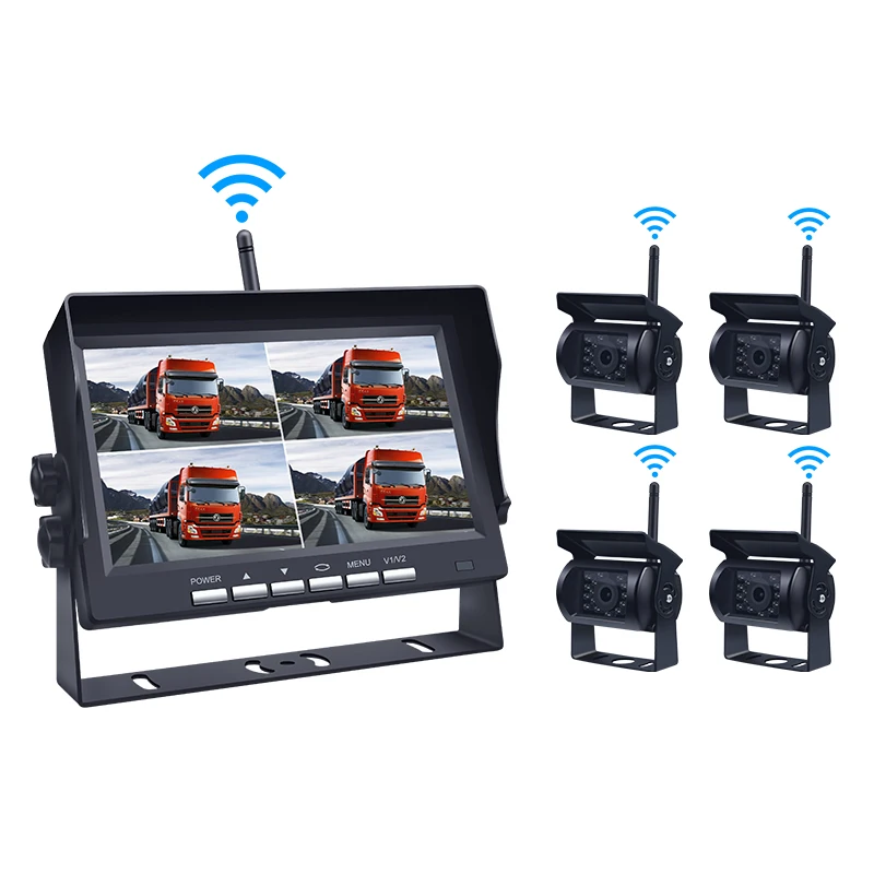 

Wireless 4 Backup Cameras IR Night Vision Waterproof with 7" Rear View Monitor for RV Truck Bus Parking Assistance System