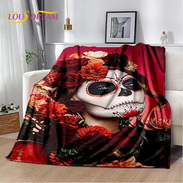 Flannel Blanket Day Of The Dead Throw Blanket 3D Gothic Horror