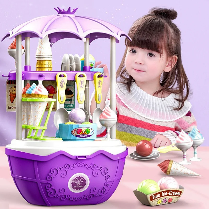 New-A28M-Ice Cream Shop Toys For Kid-Toddler Ice Cream Maker And Store Cart Pretend Playset Scoop And Learn Edutational Toy