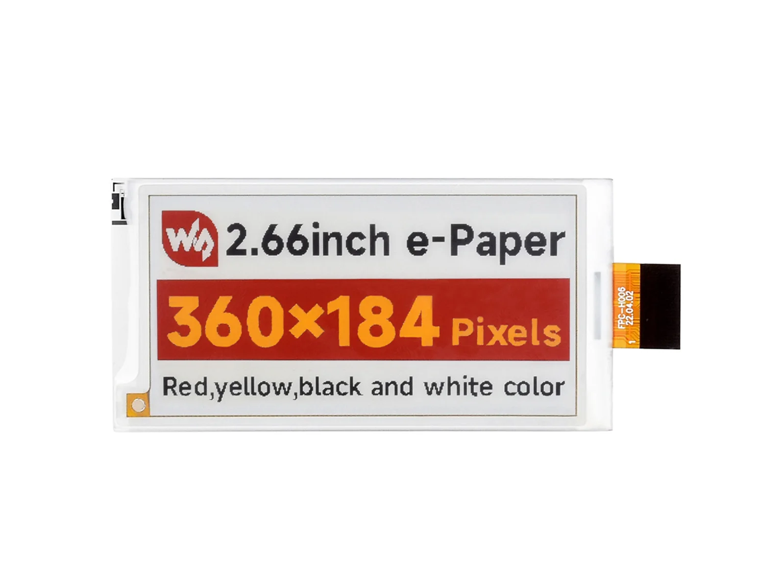 

Электронная бумага Waveshare 2,66 дюйма (G) для Raspberry Pi, 360x184, красный/желтый/черный/белый, коммуникация SPI