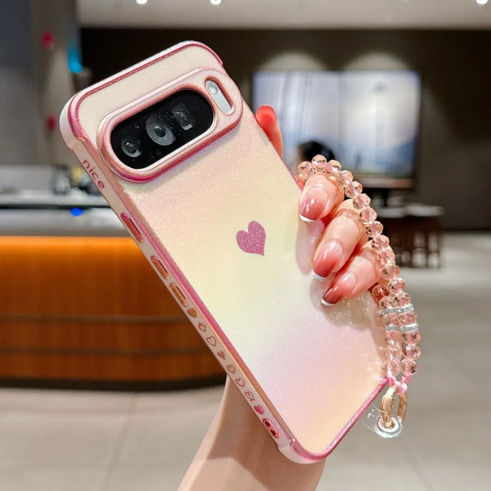 Electroplating Love Heart Phone Case with Crystal Chain Silicone Cover
