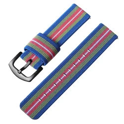 Universal Nylon Watch Band - Canvas Sport Strap with Quick Release - 22mm (Blue Green Red White)