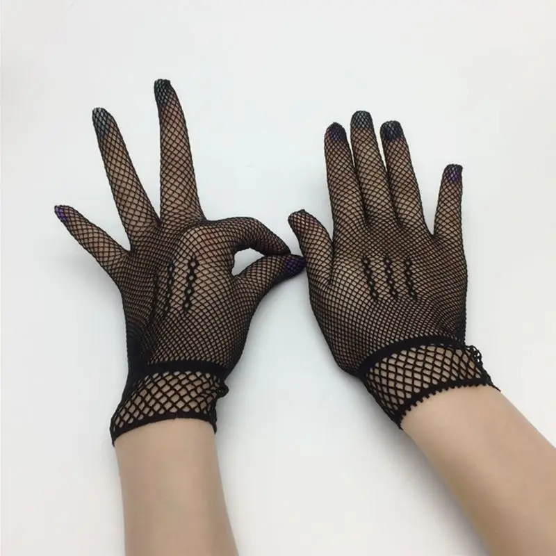 Women Short Fishnet Gloves Sunblock Full Finger Bride Wedding Wrist Mesh Mittens wedding dress gloves