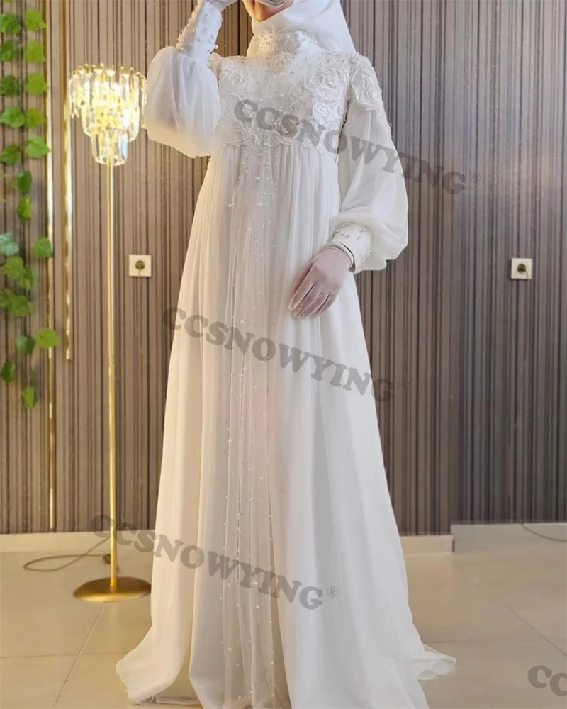 

Luxury Chiffon Appliques Muslim Wedding Dress for Bride Long Sleeve Hijab Islamic Bridal Gowns Arabic Dubai Vestidos De Novia