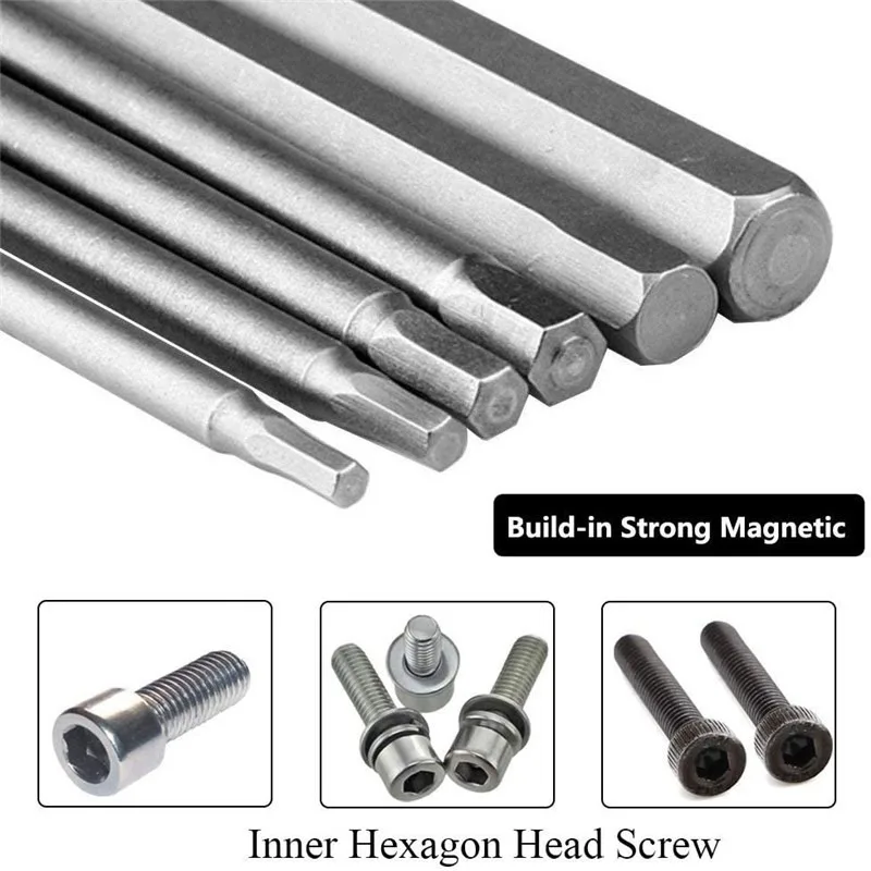 1/4 100mm 육각 샹크 헤드 8Pcs SAE 미터법 알렌 렌치 스크루 드라이버 소켓 비트 미터법 마그네틱 스크루 드라이버 비트 세트