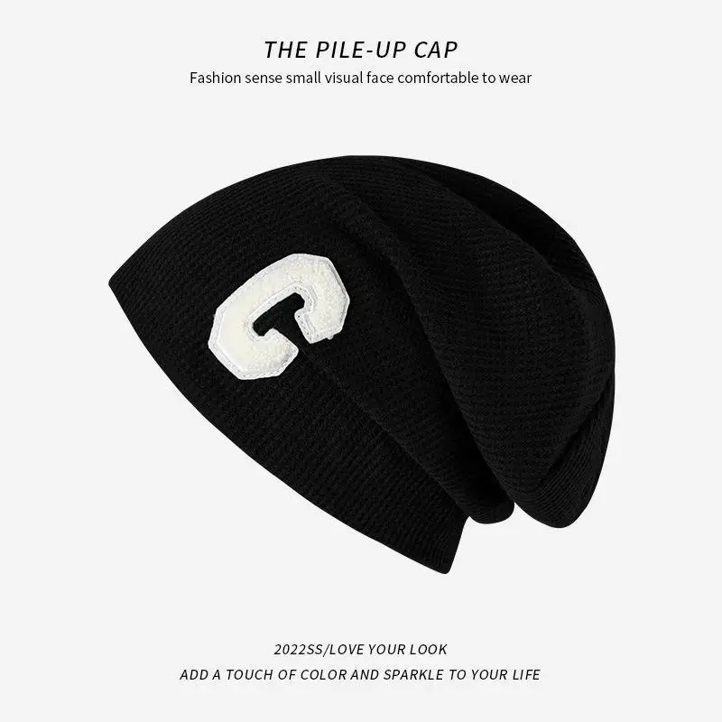 Solid Color Simple Baotou Hat Autumn And Winter Women Casual Elastic Curled Outdoor Cold-proof And Warm Knitted Confinement Hat