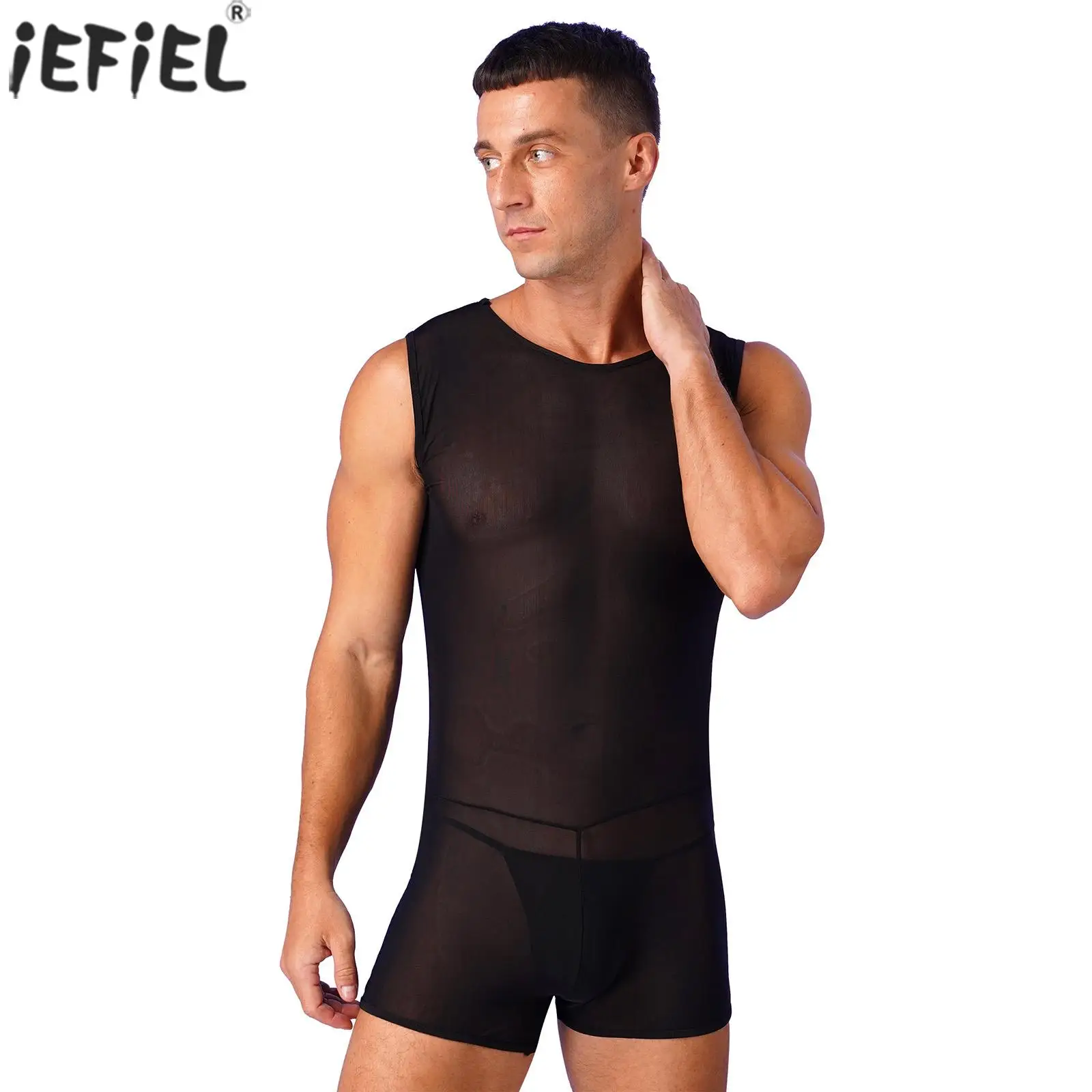 

Mens See-Through Mesh Bodysuit Underwear Sheer Thongs Sleeveless Shorts Singlet Jumpsuit Muscle Showing Tempting Lingerie Suit