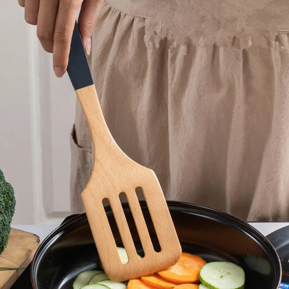 Cooking Shovel Ergonomic Wooden Spatula Soup Spoon Set for Stir-fry Pan Rice Non-slip Heat-resistant Kitchen Utensils