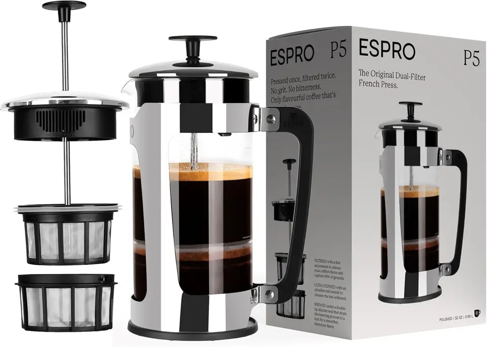 Premium P5 French Press Coffee Maker with Double Filter