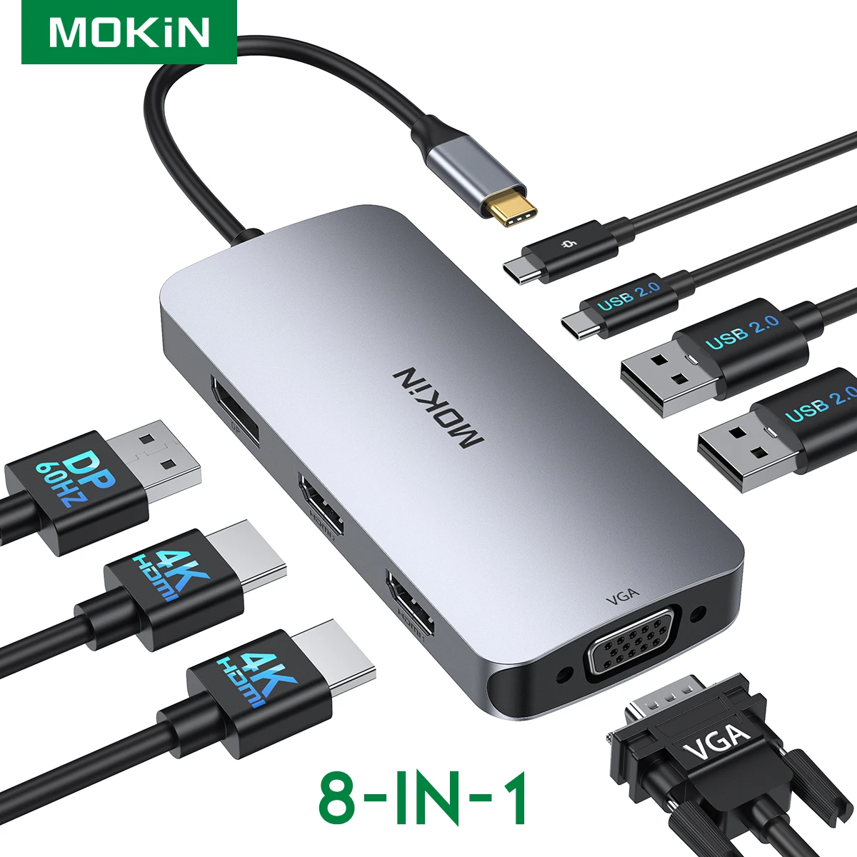 Station D'accueil USB-C MOKiN Pour MacBook - 2 HDMI 4K, Ports USB 3.0, SD/TF, Charge 100W, Double écran