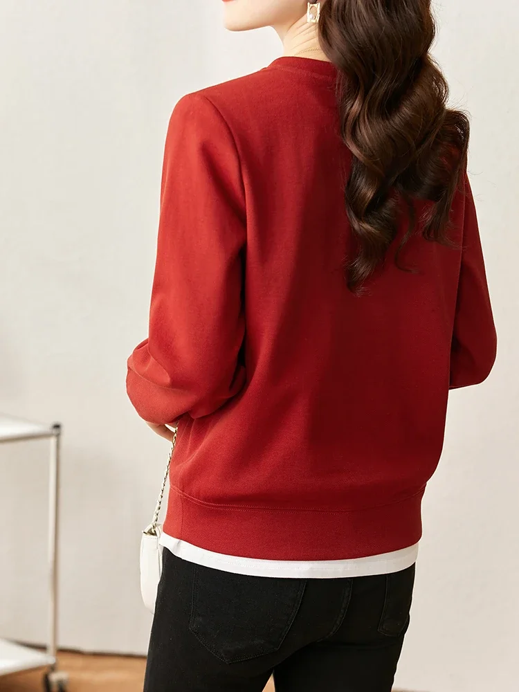 Vimly 2023 Autumn Pullover Round Neck Sweatshirt Women Cute Flower Embroidery Long Sleeve Tops Fall Outfits Clothes for Women