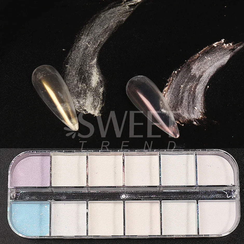 12 Grids Pearl Mermaid Colorful Nail Powder Fairy White Gloss Nails Art Pigment UV Gel Polish Mirror Chrome Dust Aurora Manicure