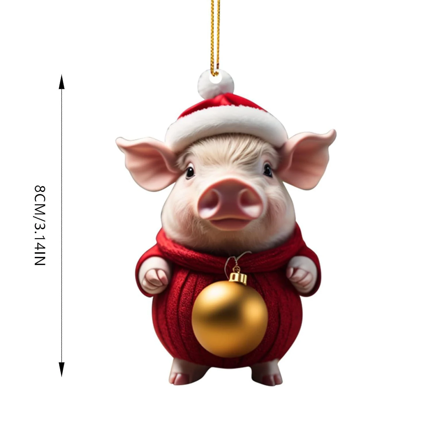 thumbnail image 1 of Cerdito navideño de dibujos animados en 2D con bolas navideñas, adornos colgantes, decoraciones navideñas para el hogar, regalo de Navidad 2024 para niños, 1 of 5