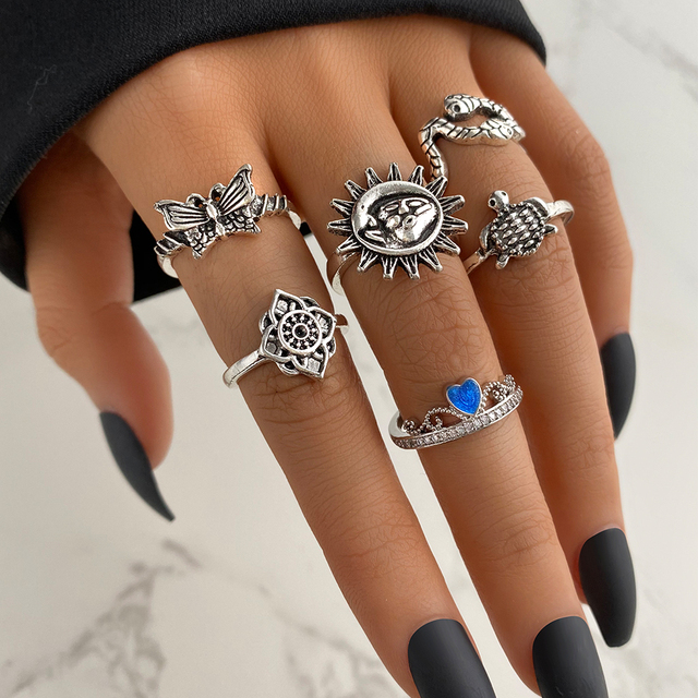 Ring Set for Women Vintage Gold Silver Plated Rings Trendy Hip Hop Jewelry Metal Geometric Ring Ancient Accessories 2022