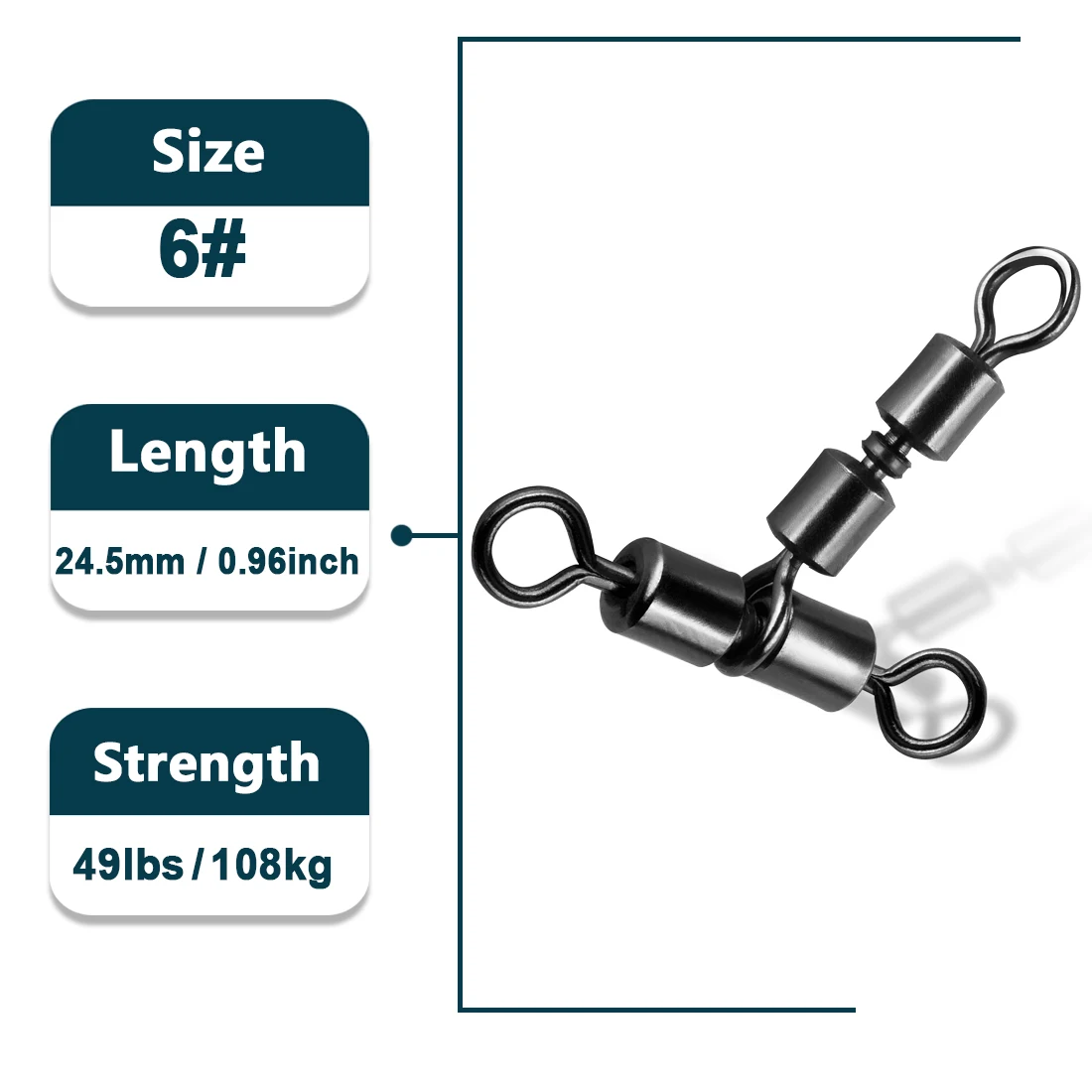 3-Way Fishing Swivels - Brass Barrel Swivels With Black Nickel Coating