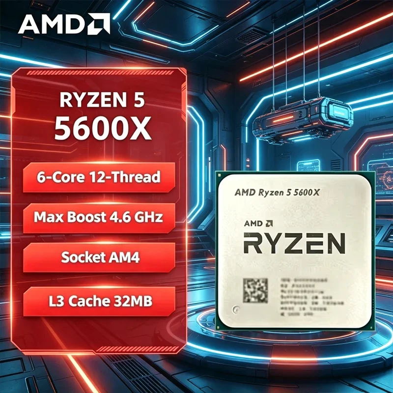 AMD Ryzen 5 5600X AMD R5 5600X CPU 6코어 12스레드 4.6GHz 언락 데스크탑 프로세서 소켓 AM4 게이밍 CPU (패키지 미포함)