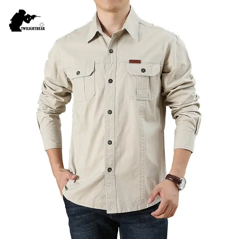 

Pure Cotton Men's Casual Shirts Oversized Overshirt Long Sleeve Cargo Shirt Men Clothing Solid Tooling Shirt 6XL AF1388