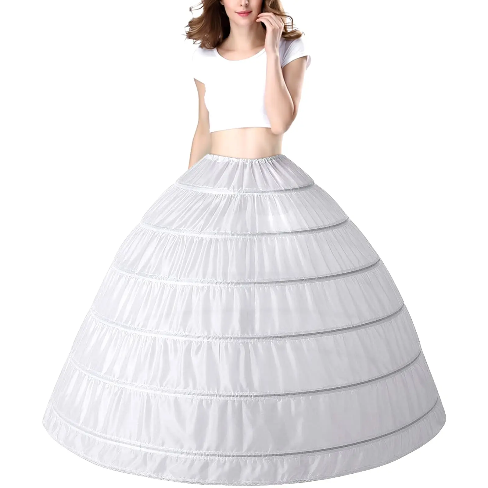 

Women 6 Hoop Petticoat White A-line Floor-Length Crinoline Underskirt for Bridal Wedding Dress Ball Gown