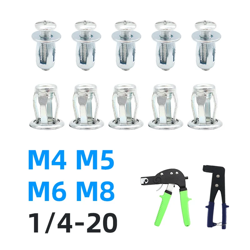 Aço Carbono Rebite Porcas Jack Nut m4 m5 m6 m8 x 25 mm Unc Parafuso de Pétala de Metal Placa Fixa Parafuso de Carro Oco 10 Pcs 20 Pcs
