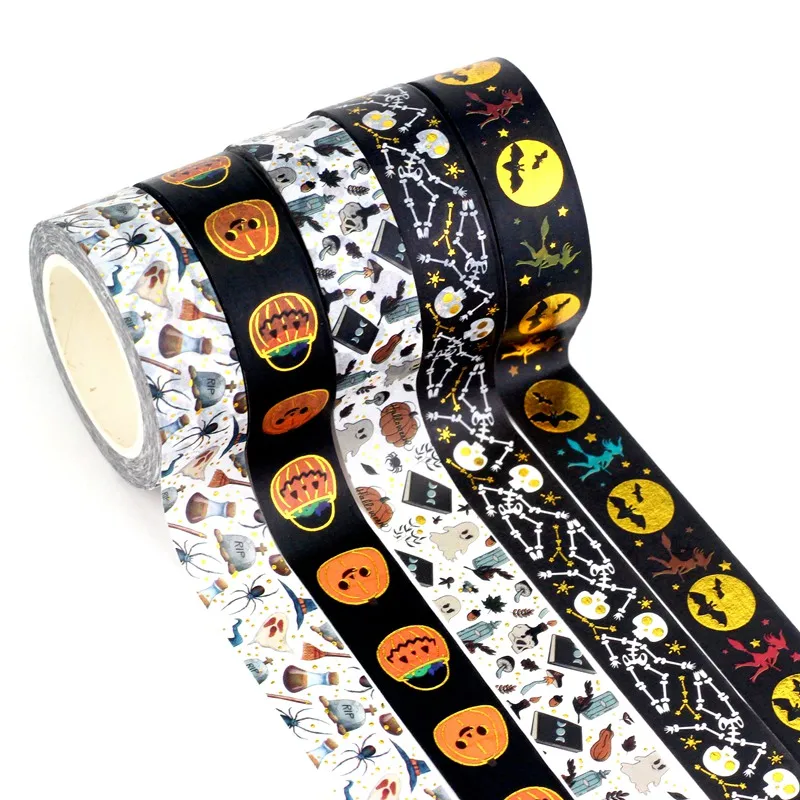 NEW 1PC 10M Deco Mushrooms Leaves Pumpkin Ghost Moon Gold Foil Halloween Washi Tape Set for Planner Masking Tape Cute Stationery 4
