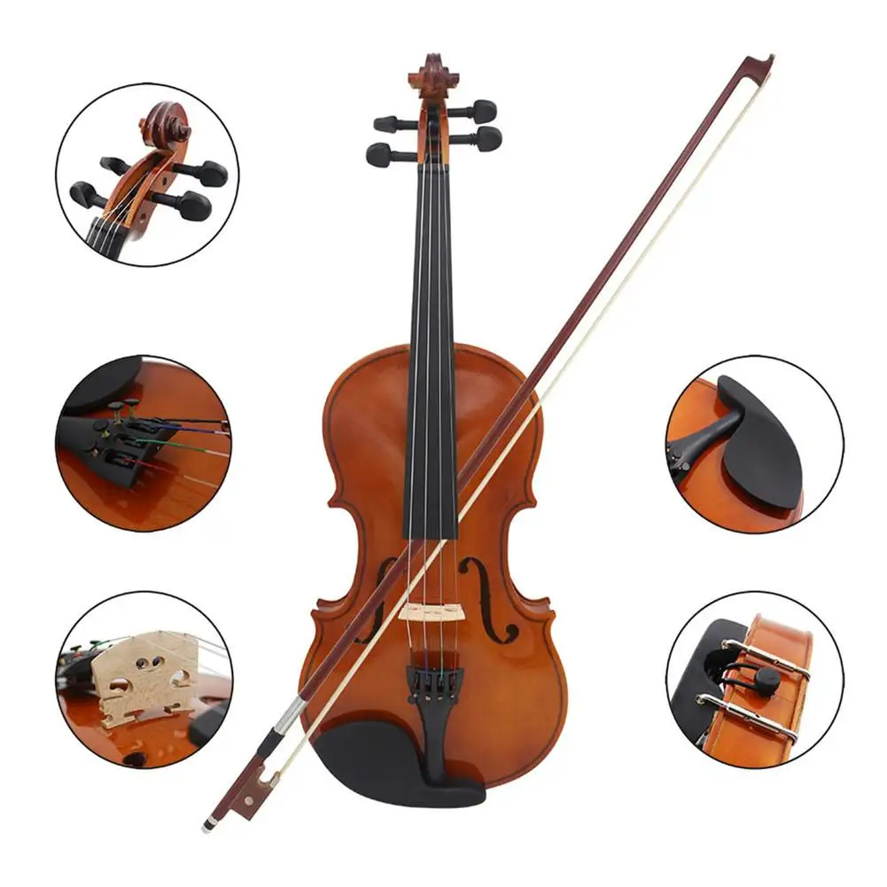 Violin Natural Acoustic Solid Wood Spruce Flame Maple Veneer Fiddle With Cloth Case Rosin Sets for Acoustic Violin