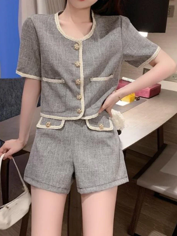 2023 Summer Women's Shorts Suit Korean Chic and Elegant Short Top Jacket Luxury High-waist Thin Shorts 2 Piece Sets Women Outfit