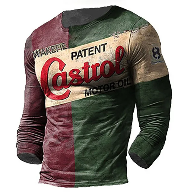 Vintage 3d Letter Print Men's T Shirt Spring Autumn Cotton Streetwear O Neck T Shirt Top Long Fashion American Clothing Eu Size 4