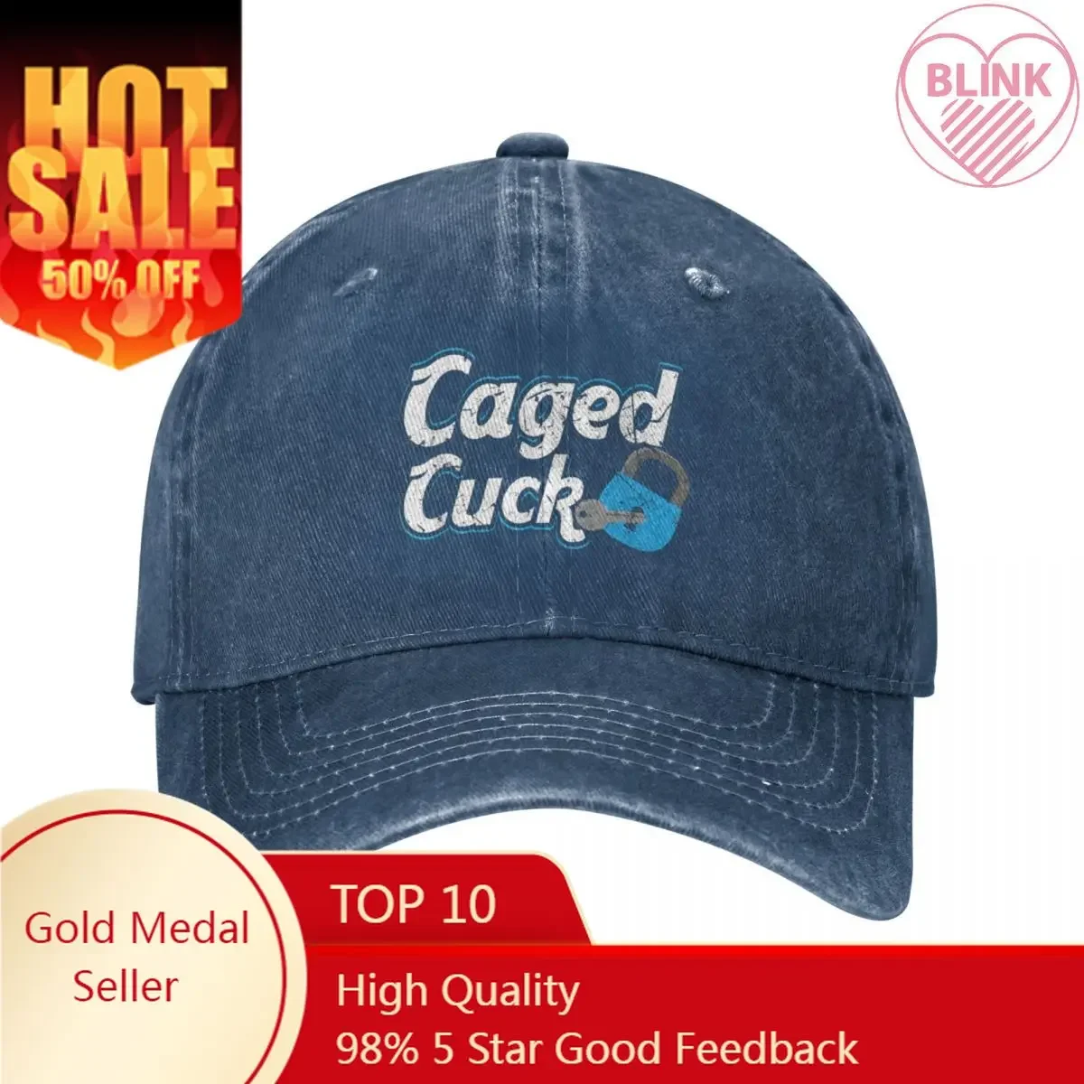 

Caged Cuck Kinky Submissive Cuckold Boy Fetish Chastity T-Shirt Cap Cowboy Hat Golf cap Women hat Men's