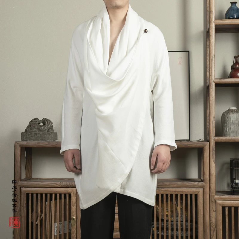 Men's Cotton Linen Loose Casual Cardigan Trench Coat Japanese Streetwear Punk Gothic Long Jacket Women Outerwear Trenchcoat