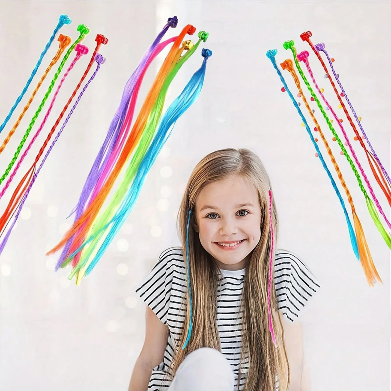 18pcs Colorful Themed Clip-In Children Hair Extensions Set, Suitable For All Seasons And Gifts