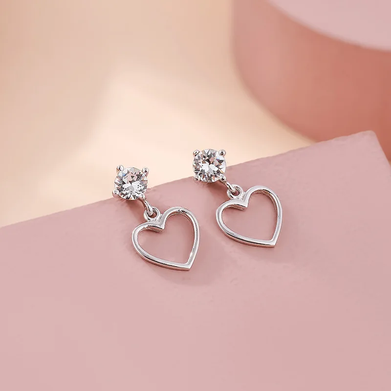 

2024 925 Sterling Silver Zircon Shiny Heart Pendant Women Hypoallergenic Ear Stud Piercing Earrings Charm Fashion Sweet Girl Y2K